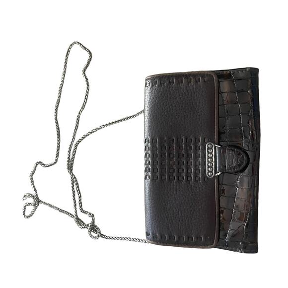 Brighton‎ Vintage Y2k Crocodile Embossed Leather Clutch Wallet W Chain - Picture 2 of 11